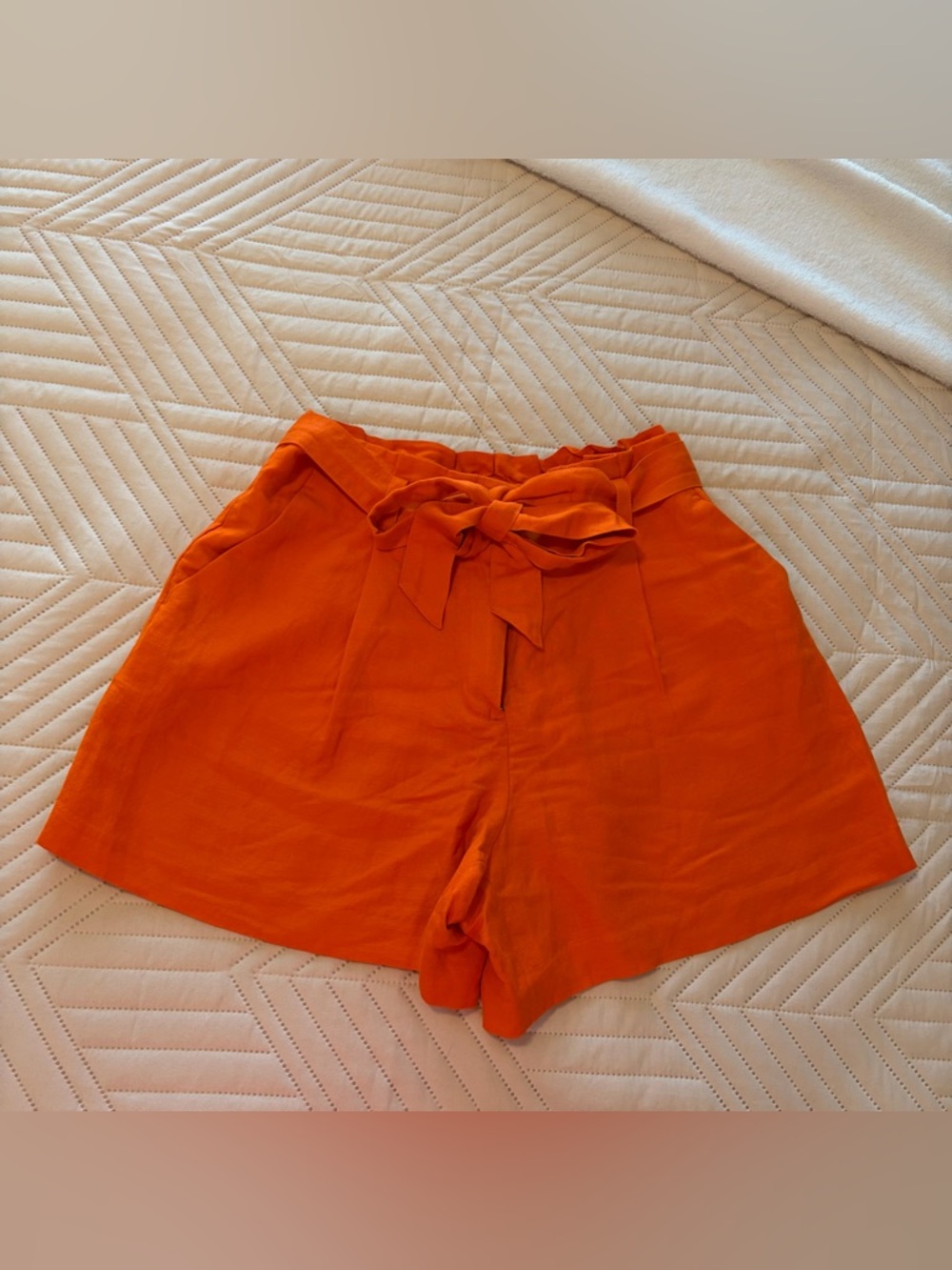 LOFT High-Waist Orange Tie-Belt Shorts